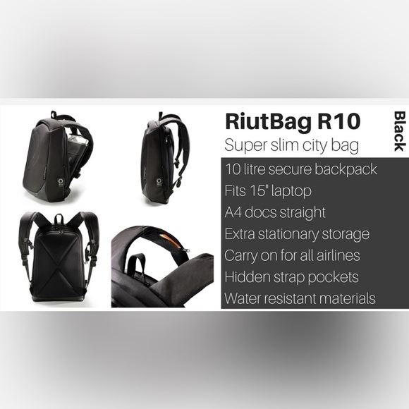 RiutBag R10 Black Travel Laptop Cushioned Backpack - Picture 11 of 11